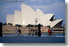 australia, bikes, buildings, harbor, horizontal, lamp posts, nature, opera house, pedestrians, people, structures, sydney, water, photograph