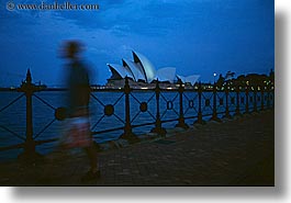 australia, buildings, dusk, harbor, horizontal, motion blur, nature, nite, opera house, pedestrians, structures, sydney, water, photograph