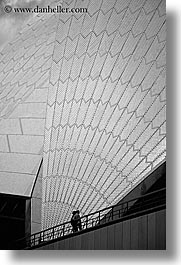 australia, black and white, buildings, couples, opera house, structures, sydney, vertical, photograph