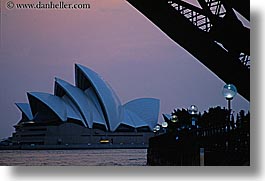 australia, buildings, dusk, harbor, horizontal, lamp posts, nature, opera house, structures, sydney, water, photograph