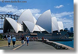australia, buildings, horizontal, opera house, pedestrians, people, structures, sydney, photograph