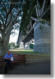 australia, bnech, bridge, men, people, sydney, under, vertical, photograph