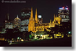 australia, buildings, churches, cityscapes, horizontal, nite, religious, st marys cathedral, structures, sydney, photograph