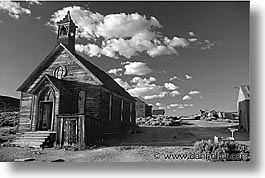 black and white, bodie, california, churches, exteriors, ghost town, horizontal, state park, west coast, western usa, photograph