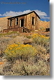 bodie, california, exteriors, ghost town, houses, state park, vertical, weeds, west coast, western usa, photograph