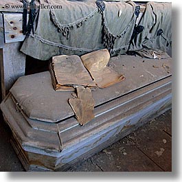 antiques, bodie, books, california, coffin, ghost town, morgue, square format, west coast, western usa, photograph