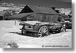 antiques, black and white, bodie, california, ghost town, horizontal, snow, snowcoach, state park, west coast, western usa, winter, photograph