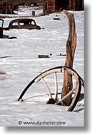 antiques, bodie, california, ghost town, snow, state park, vertical, west coast, western usa, wheels, winter, photograph