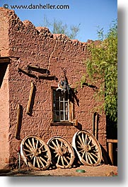 calico, california, vertical, wagons, walls, west coast, western usa, wheels, photograph
