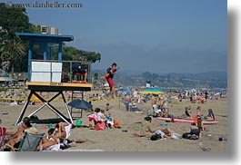 beaches, california, capitola, horizontal, jumping, lifeguard, onto, west coast, western usa, photograph