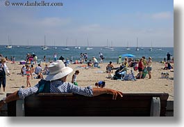beaches, california, capitola, crowded, hats, horizontal, looking, men, west coast, western usa, photograph