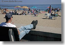 bandana, beaches, california, capitola, crowded, horizontal, looking, men, people, west coast, western usa, photograph
