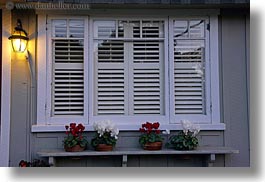 california, carmel, flowers, horizontal, houses, shutters, west coast, western usa, windows, photograph