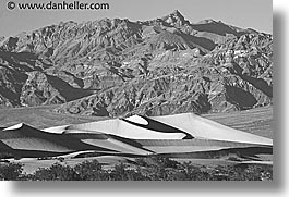 black and white, california, death valley, dunes, horizontal, mountains, national parks, west coast, western usa, photograph