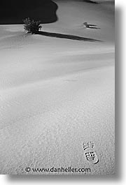 black and white, california, death valley, dunes, footprints, national parks, sand, vertical, west coast, western usa, photograph