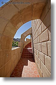 california, death valley, exteriors, national parks, scotty's castle, scottys castle, vertical, walkway, west coast, western usa, photograph