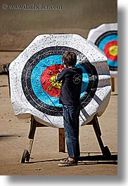 archery, arrows, boys, california, from, kings canyon, pulling, target, vertical, west coast, western usa, photograph