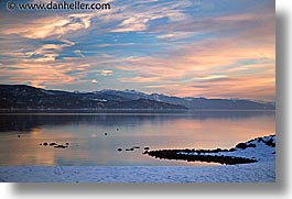 california, dusk, horizontal, lake tahoe, lakes, snow, sunsets, west coast, western usa, photograph