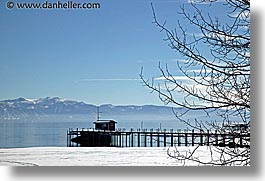 california, dock, horizontal, lake tahoe, mountains, scenics, snow, trees, west coast, western usa, photograph