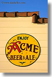 acme, ale, beers, california, colors, marin, marin county, nicks cove, north bay, northern california, signs, tomales bay, vertical, west coast, western usa, yellow, photograph