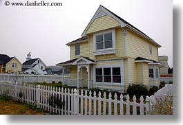 buildings, california, colors, fences, horizontal, houses, mendocino, structures, victorians, west coast, western usa, yellow, photograph
