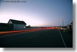 california, car headlights, cars, dusk, horizontal, houses, light streaks, long exposure, mendocino, west coast, western usa, photograph