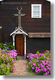 california, doors, flowers, mendocino, nature, pink, vertical, west coast, western usa, photograph
