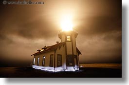 base, buildings, california, fog, glow, glowing, horizontal, lighthouses, lights, long exposure, mendocino, nature, nite, structures, west coast, western usa, photograph