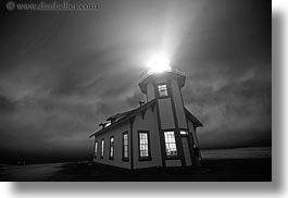 black and white, buildings, california, fog, glow, glowing, horizontal, lighthouses, lights, long exposure, mendocino, nature, nite, structures, west coast, western usa, windows, photograph