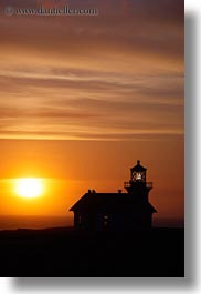 buildings, california, clouds, colors, lighthouses, mendocino, nature, oranges, silhouettes, sky, structures, sun, sunsets, vertical, west coast, western usa, photograph