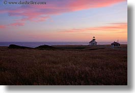 buildings, california, clouds, colorful, colors, dusk, horizontal, lighthouses, mendocino, nature, pink, sky, structures, sun, sunsets, west coast, western usa, photograph