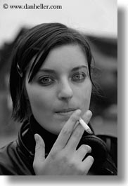 black and white, california, cigarettes, mendocino, people, smokers, vertical, west coast, western usa, womens, young, photograph