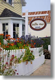 california, fences, flowers, mac, mendocino, sallie, signs, vertical, west coast, western usa, photograph