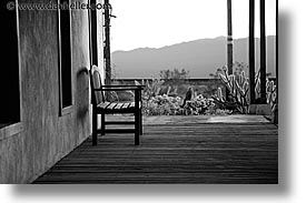 benches, black and white, california, horizontal, hotels, nipton, porch, west coast, western usa, photograph
