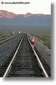 california, nipton, tracks, trains, vertical, walking, west coast, western usa, photograph