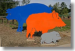 arts, california, colored, horizontal, metal, oakland zoo, pigs, west coast, western usa, photograph