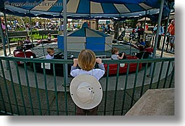 amusement park ride, california, childrens, driving, hats, horizontal, oakland zoo, people, watching, west coast, western usa, photograph