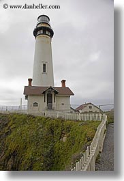 california, fences, houses, lighthouses, picket fence, pigeon point lighthouse, structures, vertical, west coast, western usa, photograph
