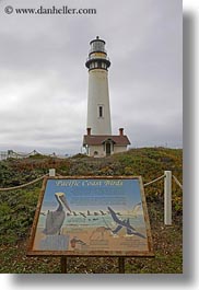 california, lighthouses, pigeon point lighthouse, signs, vertical, west coast, western usa, photograph