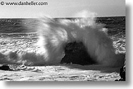 beaches, black and white, california, crash, horizontal, san francisco, waves, west coast, western usa, photograph