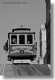 alone, black and white, cable car, california, san francisco, vertical, west coast, western usa, photograph