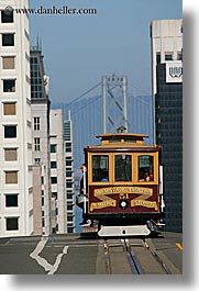 bay bridge, cable car, california, san francisco, streets, vertical, west coast, western usa, photograph