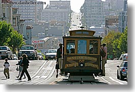 cable car, california, cars, horizontal, pedestrians, people, san francisco, streets, traffic, west, west coast, western usa, photograph