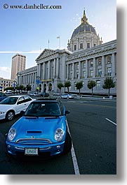california, city hall, mini car, san francisco, vertical, west coast, western usa, photograph