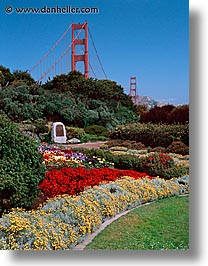 bridge, california, gardens, golden gate, national landmarks, san francisco, vertical, views, west coast, western usa, photograph