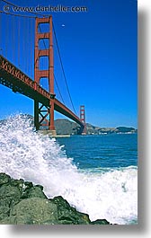 bridge, california, fort, ft point, golden gate, golden gate bridge, national landmarks, point, san francisco, splash, vertical, west coast, western usa, photograph