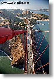 bridge, california, golden gate, headlands, looking north, national landmarks, san francisco, tops, vertical, views, west coast, western usa, photograph