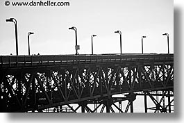 black and white, bridge, california, foggy, golden gate, golden gate bridge, horizontal, lampposts, lamps, national landmarks, san francisco, west coast, western usa, photograph