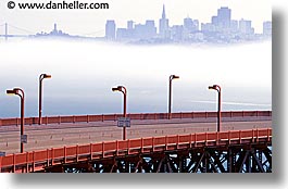 bridge, california, foggy, golden gate, golden gate bridge, horizontal, lampposts, lamps, national landmarks, san francisco, west coast, western usa, photograph