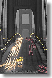bridge, california, color composite, color/bw composite, eve, evening, golden gate, golden gate bridge, national landmarks, san francisco, traffic, vertical, west coast, western usa, photograph
